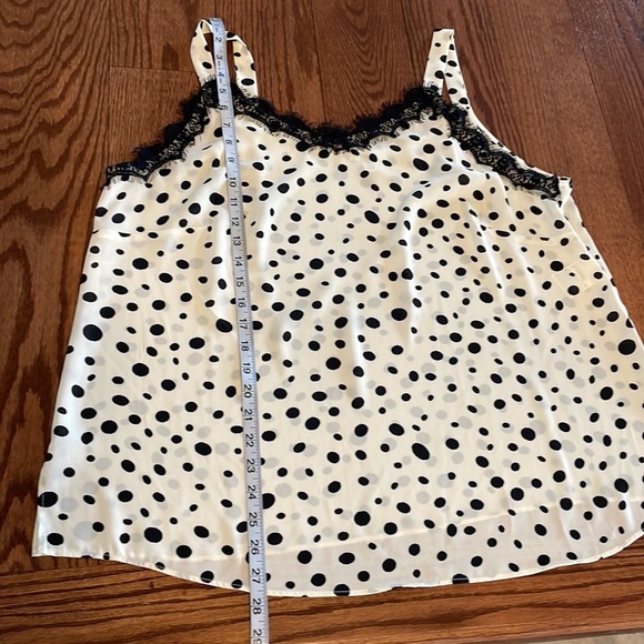 Bar III plus women’s polka dot camisole / tank eyelash lace neckline wht blk 1X - Picture 10 of 12